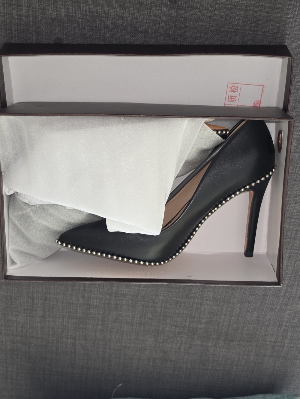 Black Stud-Trim Pointed Toe Stiletto Pump